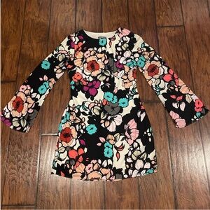 Express Size 2 Groovy Floral Bell Sleeve Mini Dress with Open Back